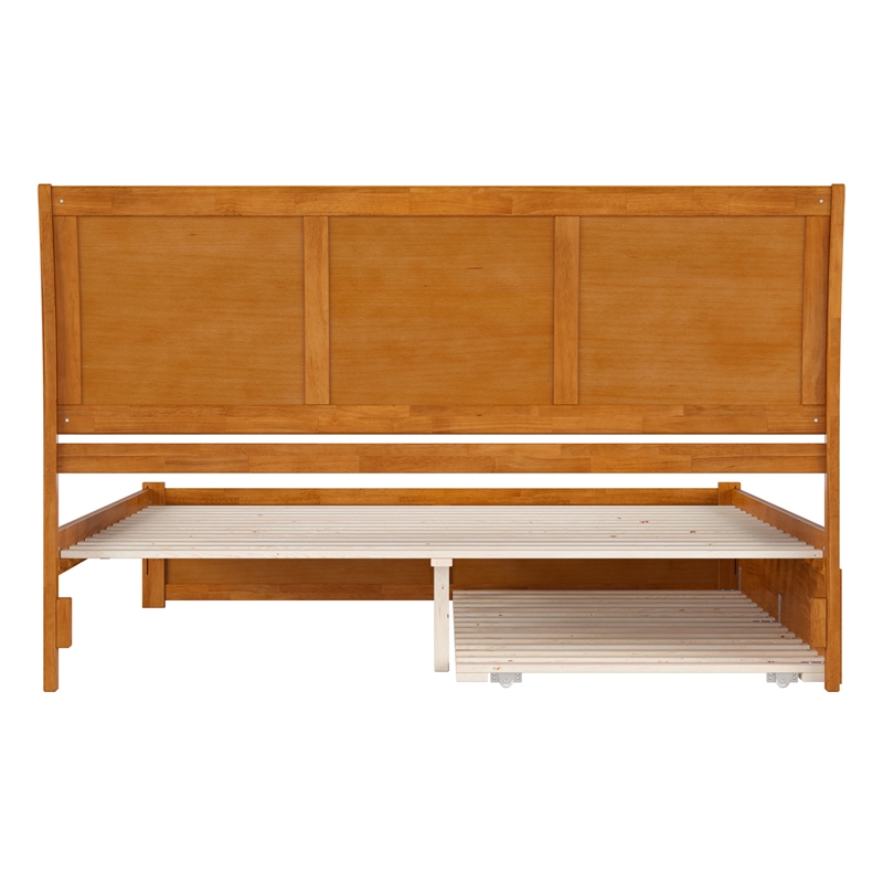 Portland King Wood Platform Bed with Footboard and TXL Trundle in Light Toffee