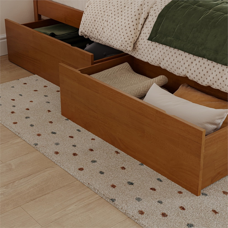 Nantucket Twin Platform Bed with Matching Footboard and Drawers in Light Toffee