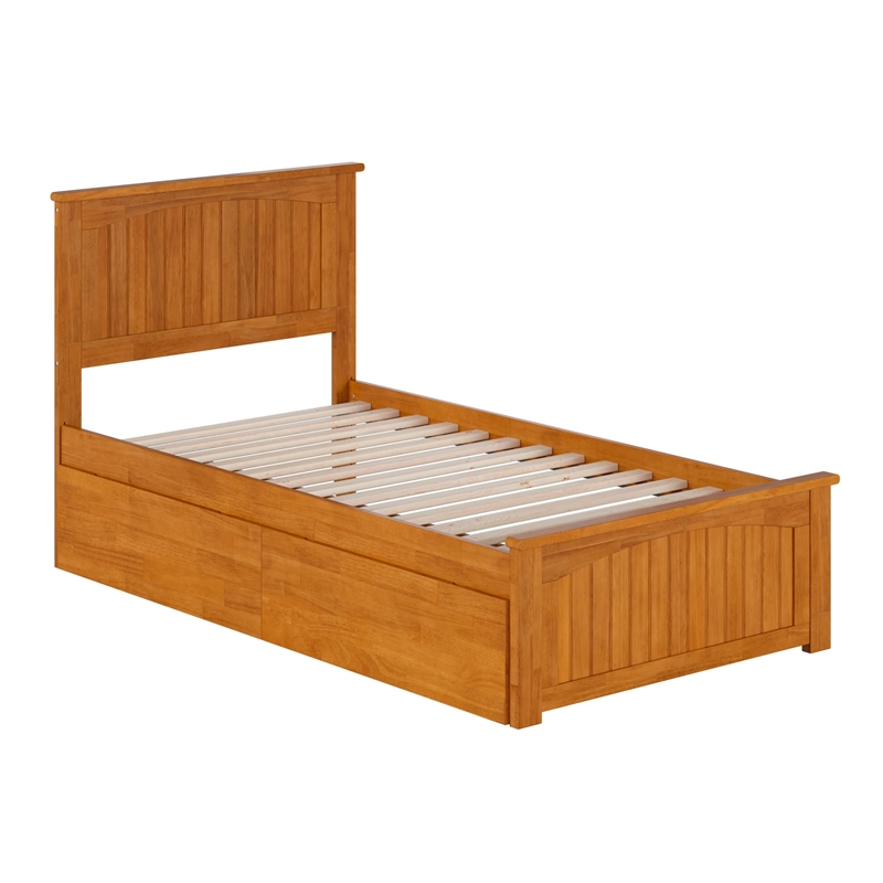 Nantucket Twin Platform Bed with Matching Footboard and Drawers in Light Toffee