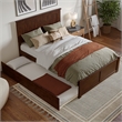 Nantucket Full Wood Platform Bed with Footboard and Twin Trundle in Walnut