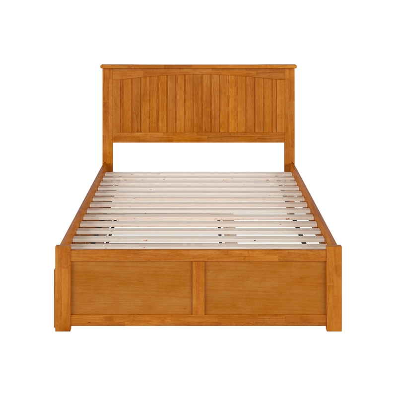 Nantucket Full Wood Platform Bed with Footboard and Twin Trundle in Light Toffee