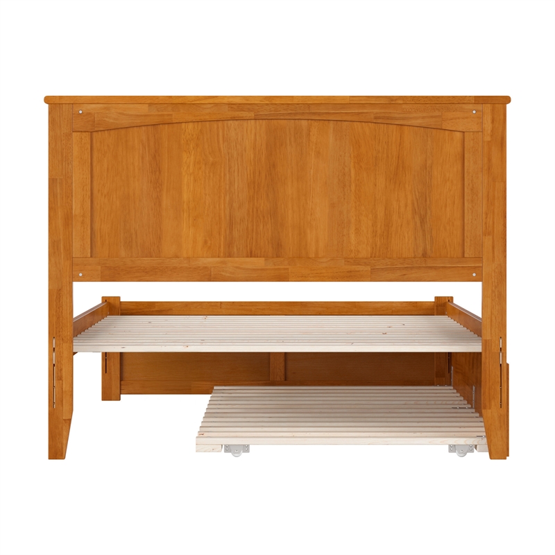 Nantucket Full Wood Platform Bed with Footboard and Twin Trundle in Light Toffee