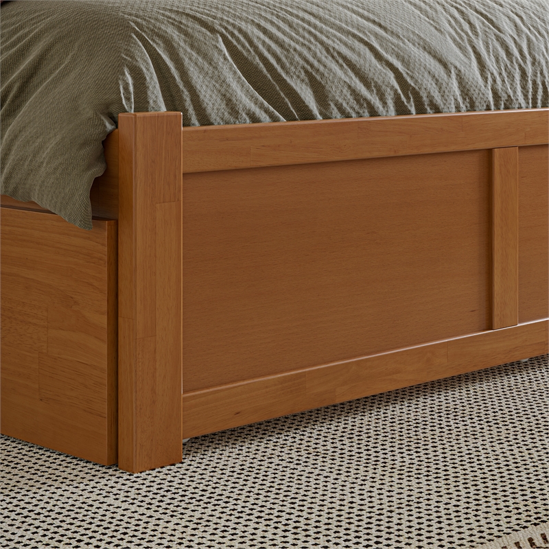 Nantucket Full Wood Platform Bed with Footboard and Full Trundle in Light Toffee