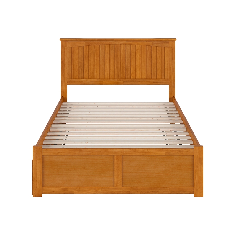 Nantucket Full Wood Platform Bed with Footboard and Full Trundle in Light Toffee