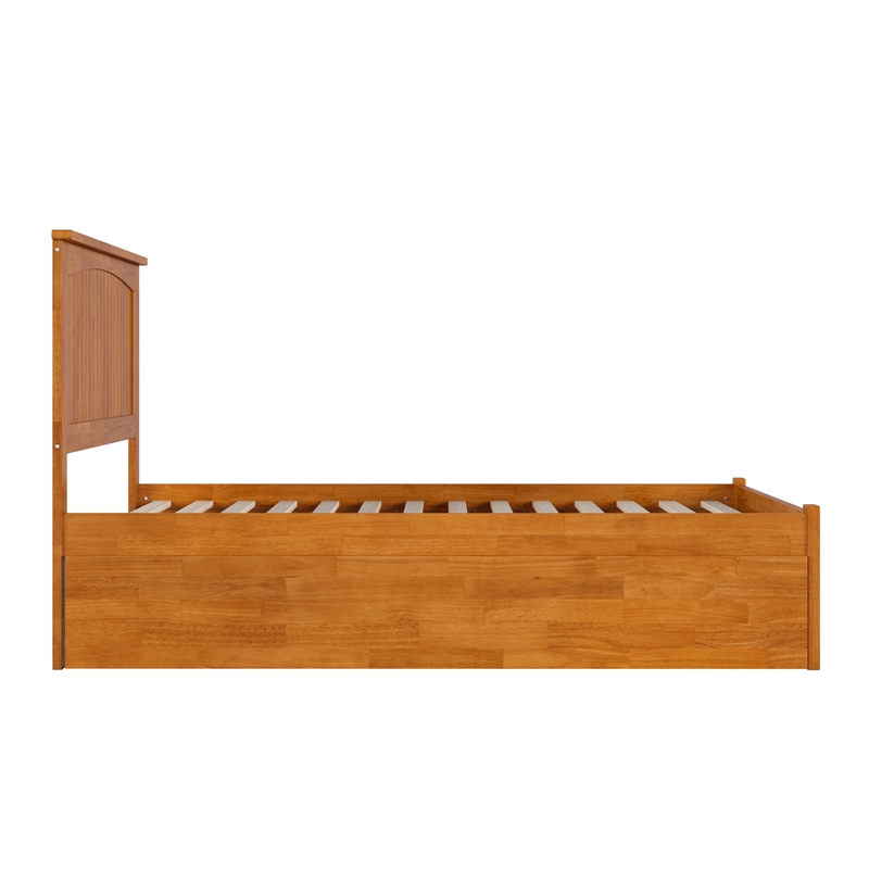Nantucket Full Wood Platform Bed with Footboard and Full Trundle in Light Toffee
