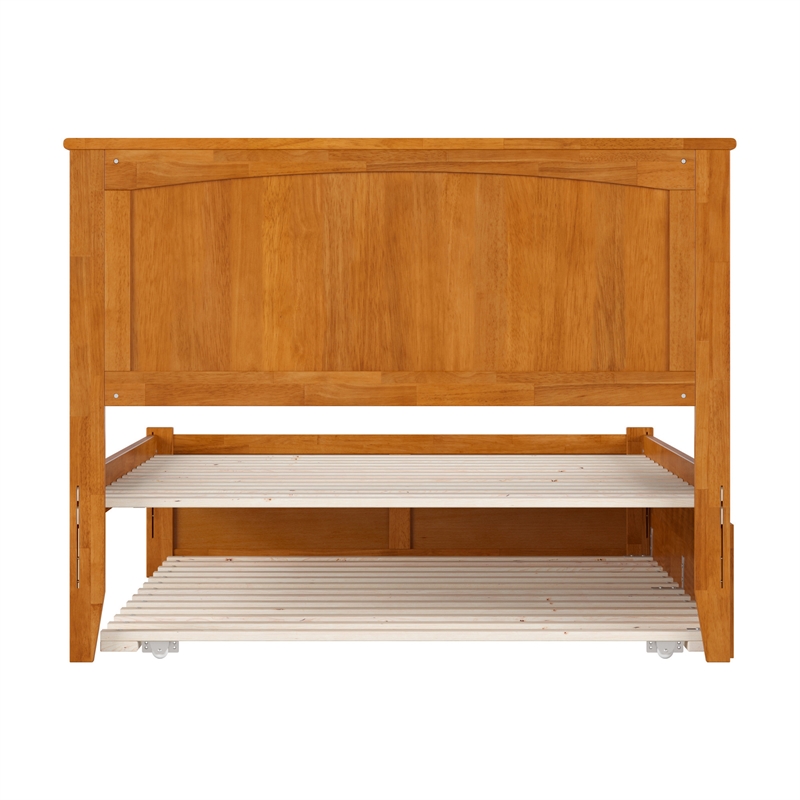 Nantucket Full Wood Platform Bed with Footboard and Full Trundle in Light Toffee