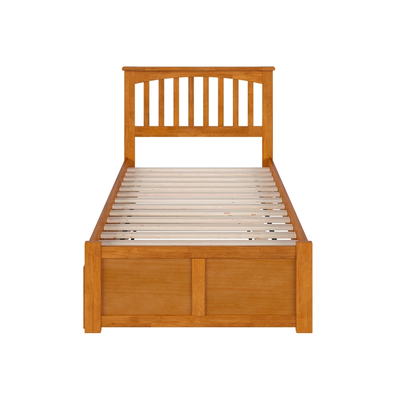 Mission Twin Wood Platform Bed with Footboard and Twin Trundle in Light Toffee