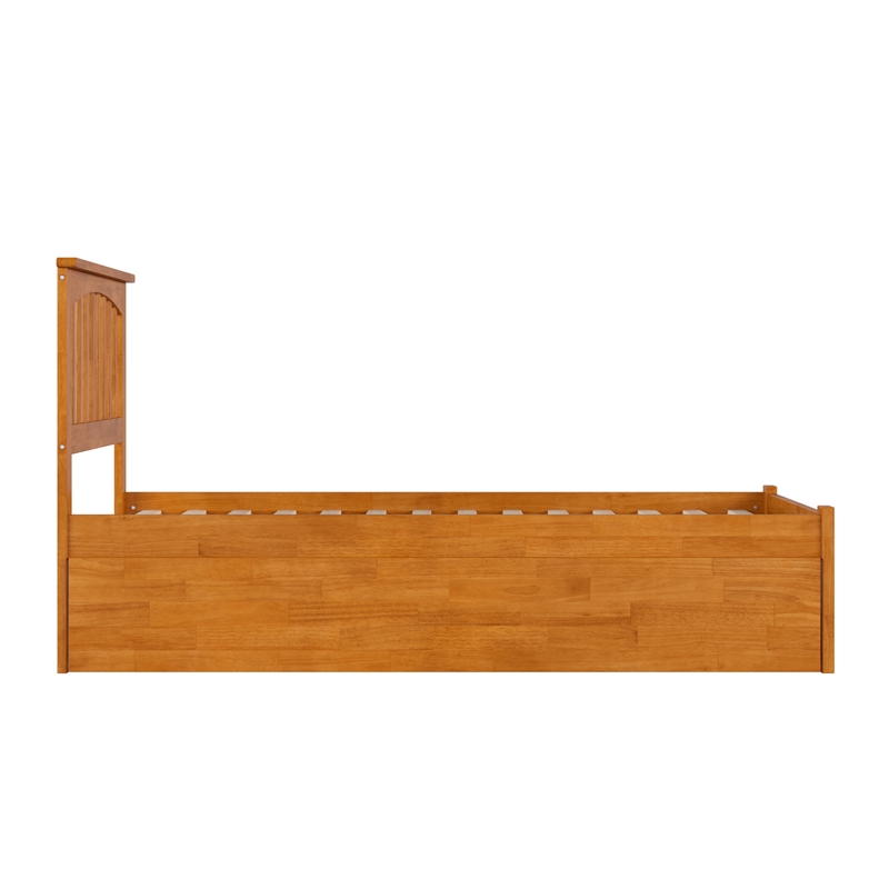 Mission Twin Wood Platform Bed with Footboard and Twin Trundle in Light Toffee