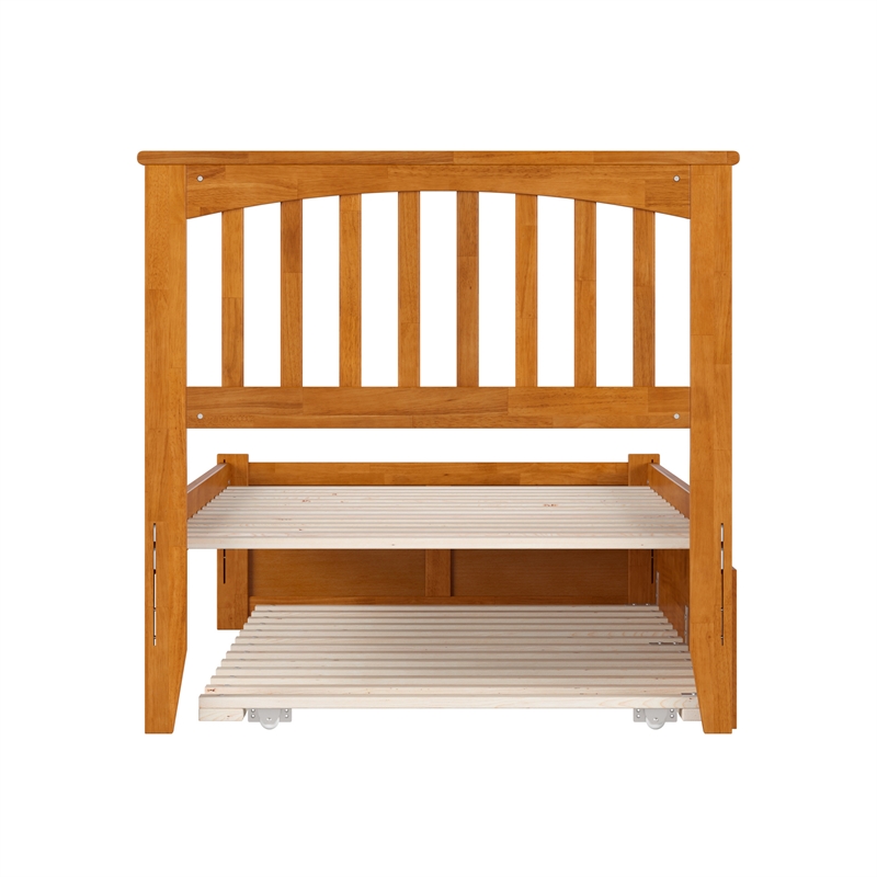 Mission Twin Wood Platform Bed with Footboard and Twin Trundle in Light Toffee