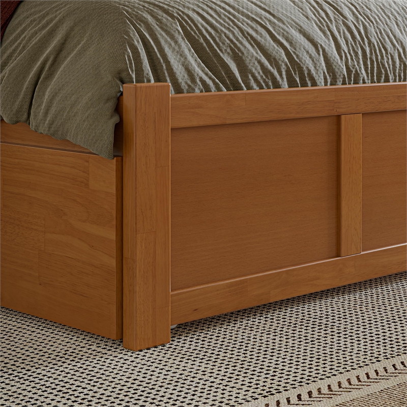 Mission Full Wood Platform Bed with Footboard and Full Trundle in Light Toffee