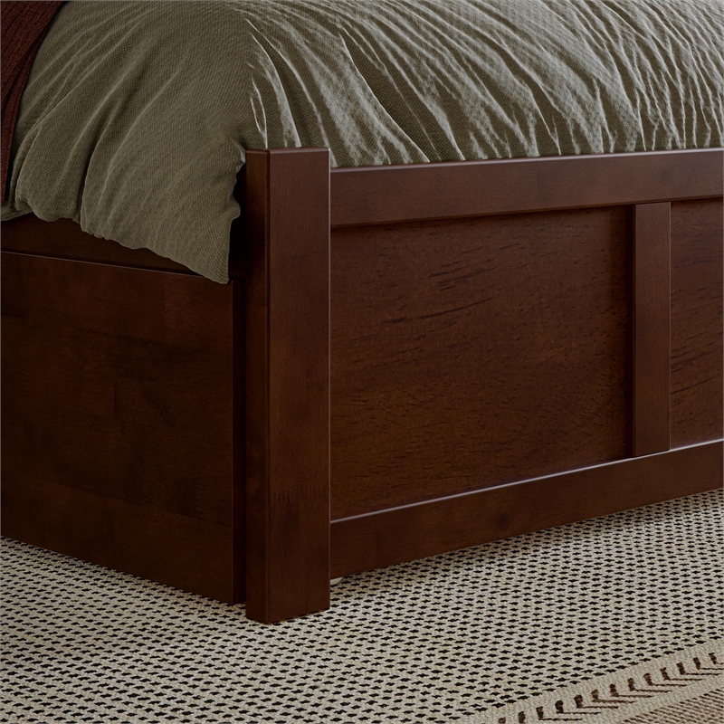 Nantucket Full Wood Platform Bed with Footboard and Storage Drawers in Walnut