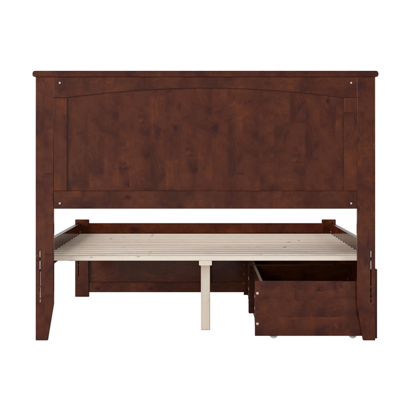 Nantucket Full Wood Platform Bed with Footboard and Storage Drawers in Walnut
