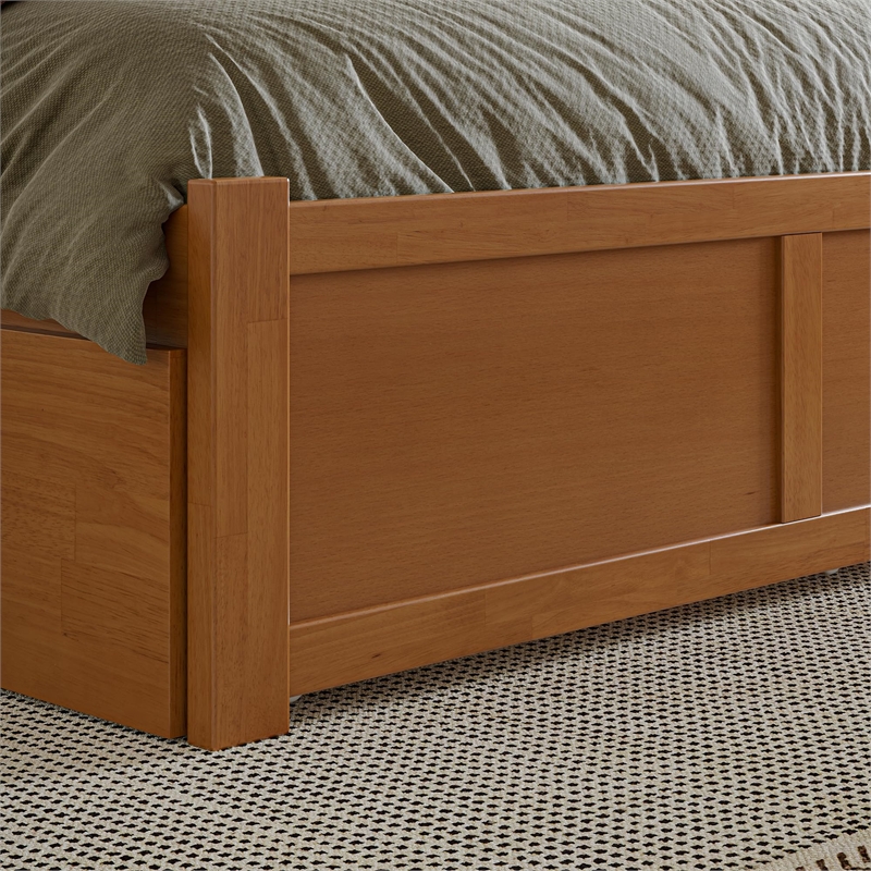 Nantucket Full Wood Platform Bed with Footboard and Drawers in Light Toffee