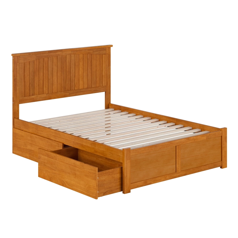 Nantucket Full Wood Platform Bed with Footboard and Drawers in Light Toffee