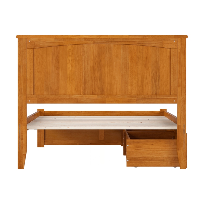 Nantucket Full Wood Platform Bed with Footboard and Drawers in Light Toffee