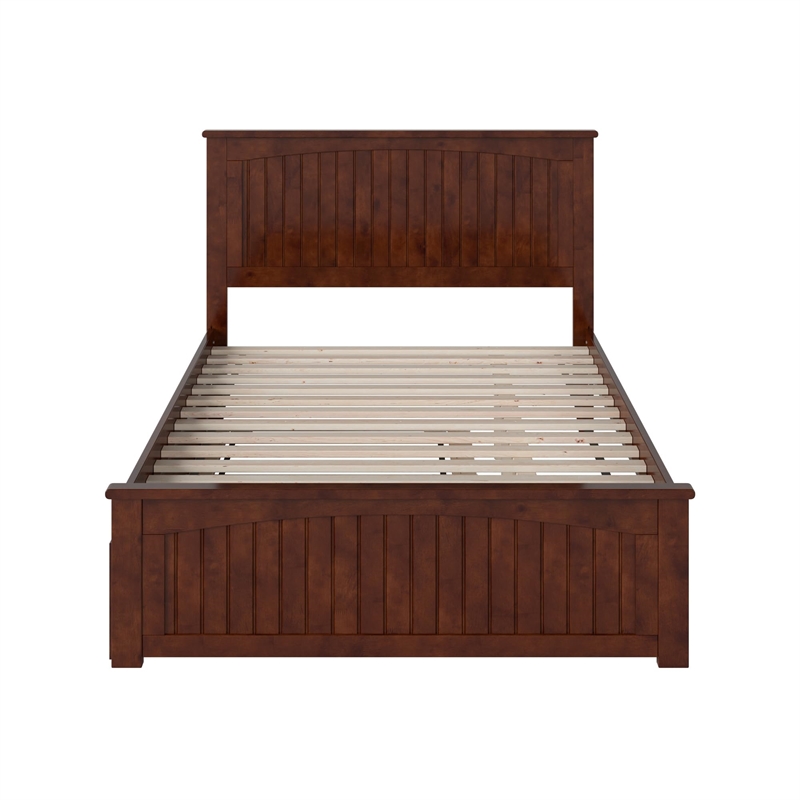 Nantucket Full Platform Bed with Matching Footboard and Twin Trundle in Walnut