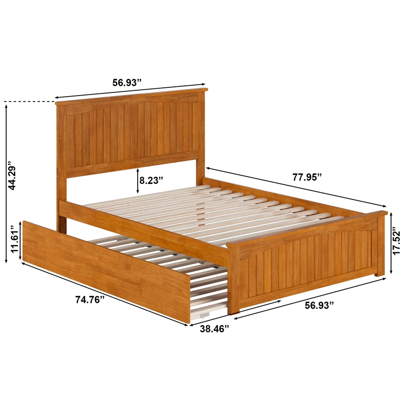 Nantucket Full Platform Bed w/Matching Footboard & Twin Trundle in Light Toffee