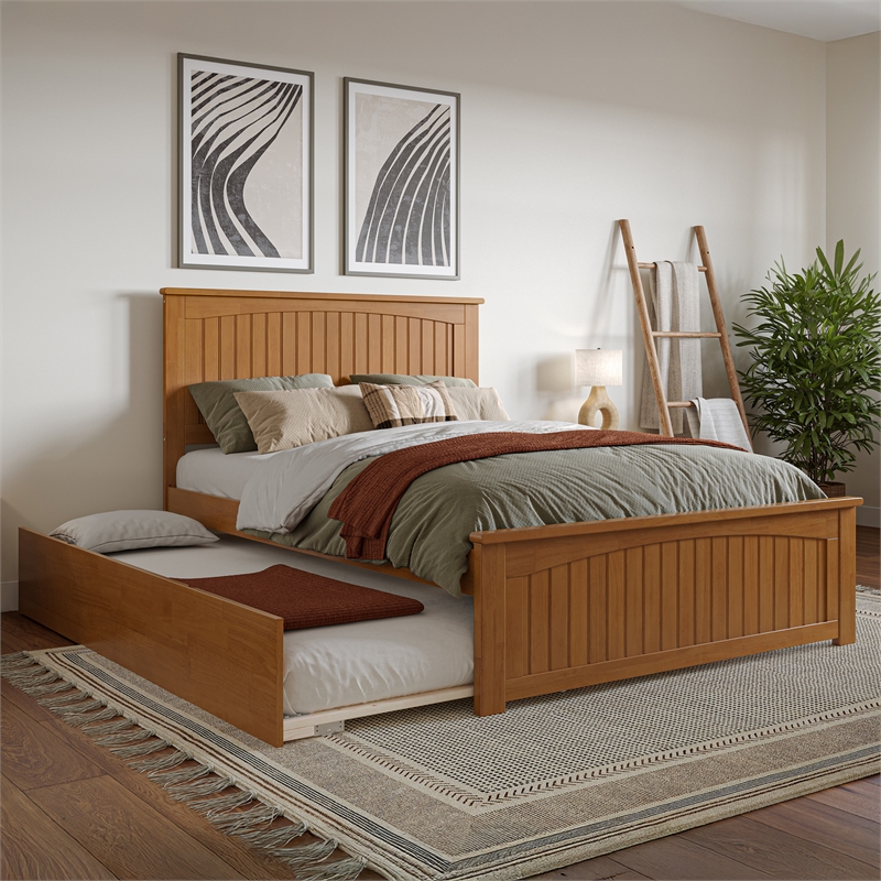 Nantucket Full Platform Bed w/Matching Footboard & Full Trundle in Light Toffee