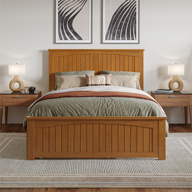 Nantucket Full Platform Bed w/Matching Footboard & Full Trundle in Light Toffee