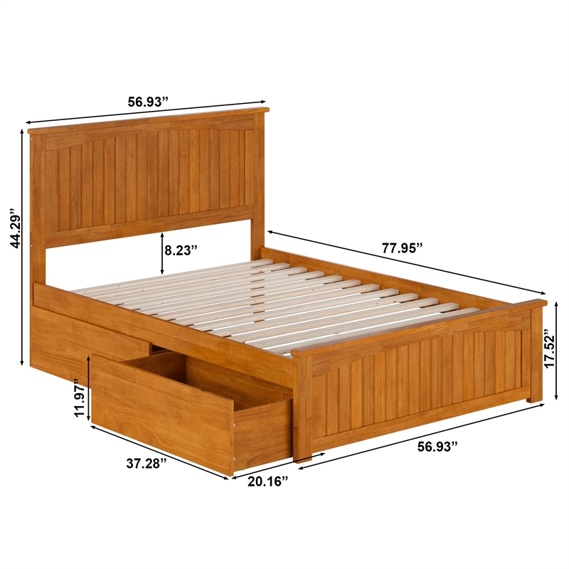 Nantucket Full Platform Bed with Matching Footboard and Drawers in Light Toffee
