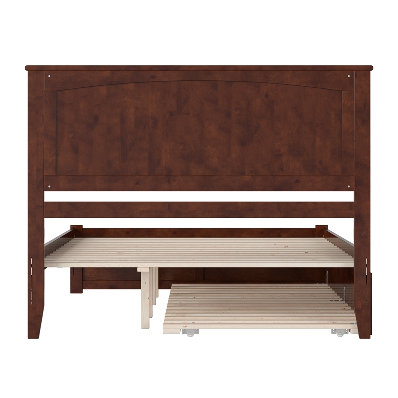 Nantucket Queen Wood Platform Bed with Footboard and Twin XL Trundle in Walnut