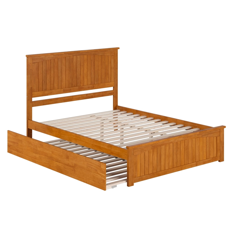 Nantucket Queen Platform Bed w/Matching Footboard & TXL Trundle in Light Toffee
