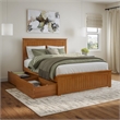 Nantucket Queen Platform Bed with Matching Footboard and Drawers in Light Toffee