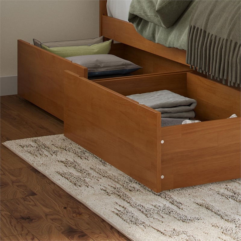 Nantucket Queen Platform Bed with Matching Footboard and Drawers in Light Toffee