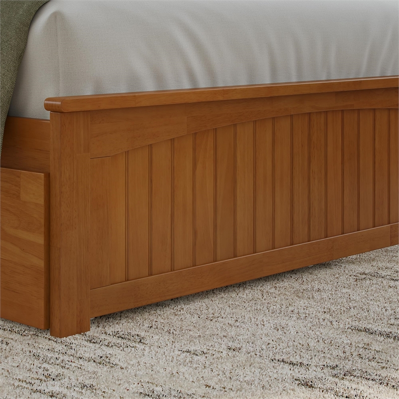 Nantucket Queen Platform Bed with Matching Footboard and Drawers in Light Toffee