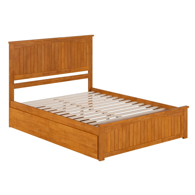 Nantucket Queen Platform Bed with Matching Footboard and Drawers in Light Toffee