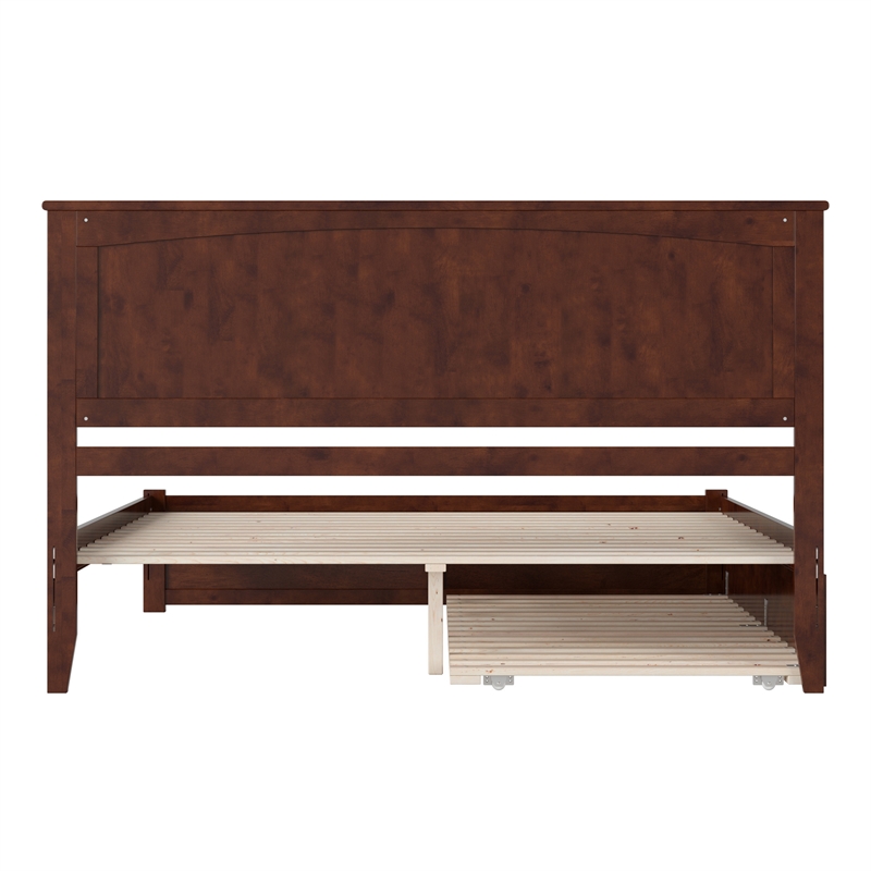 Nantucket King Wood Platform Bed with Footboard and Twin XL Trundle in Walnut
