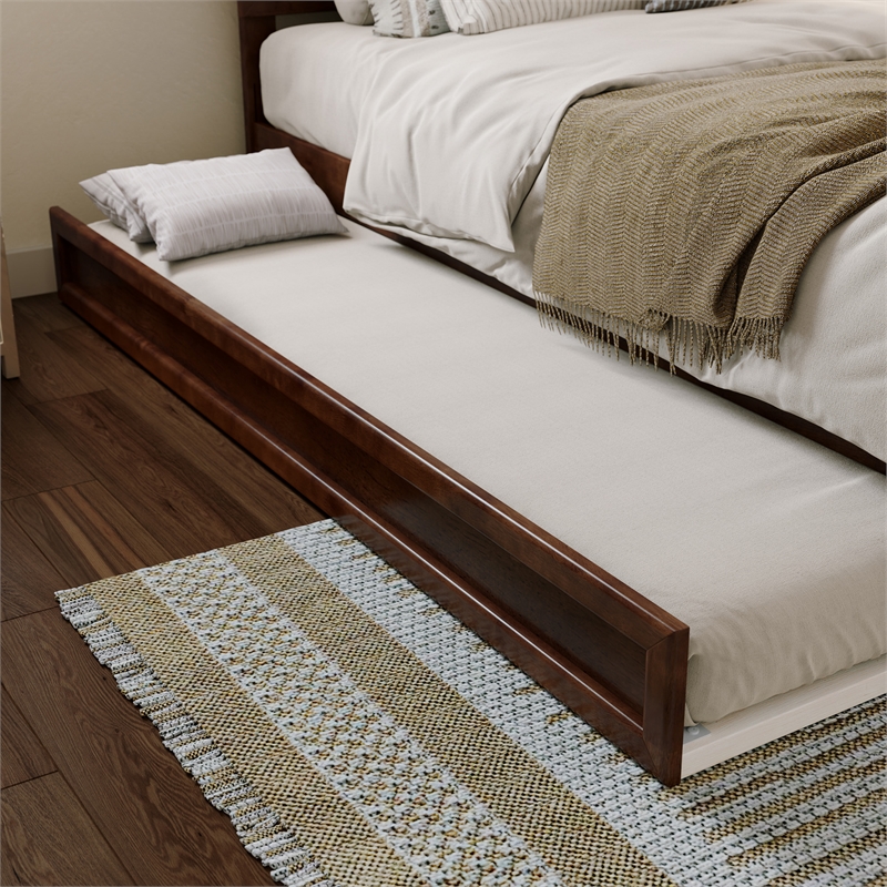 AFI Twin XL Size Solid Wood Mid-Century Modern Trundle in Walnut Brown