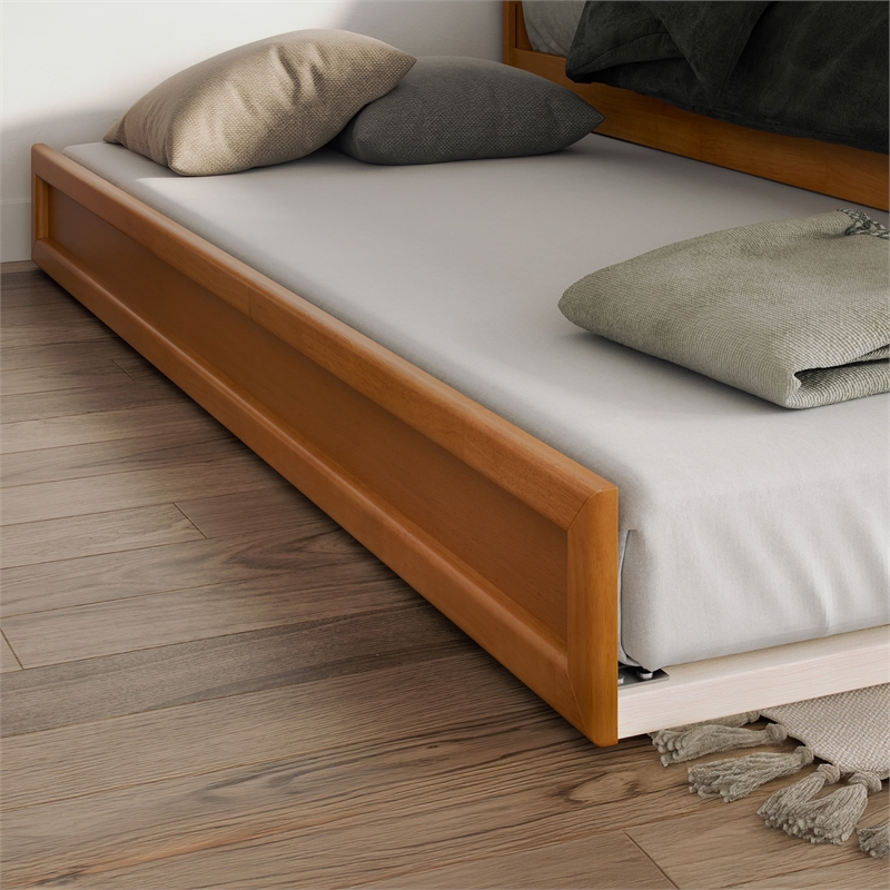 Twin XL Solid Wood Mid-Century Modern Trundle in Light Toffee