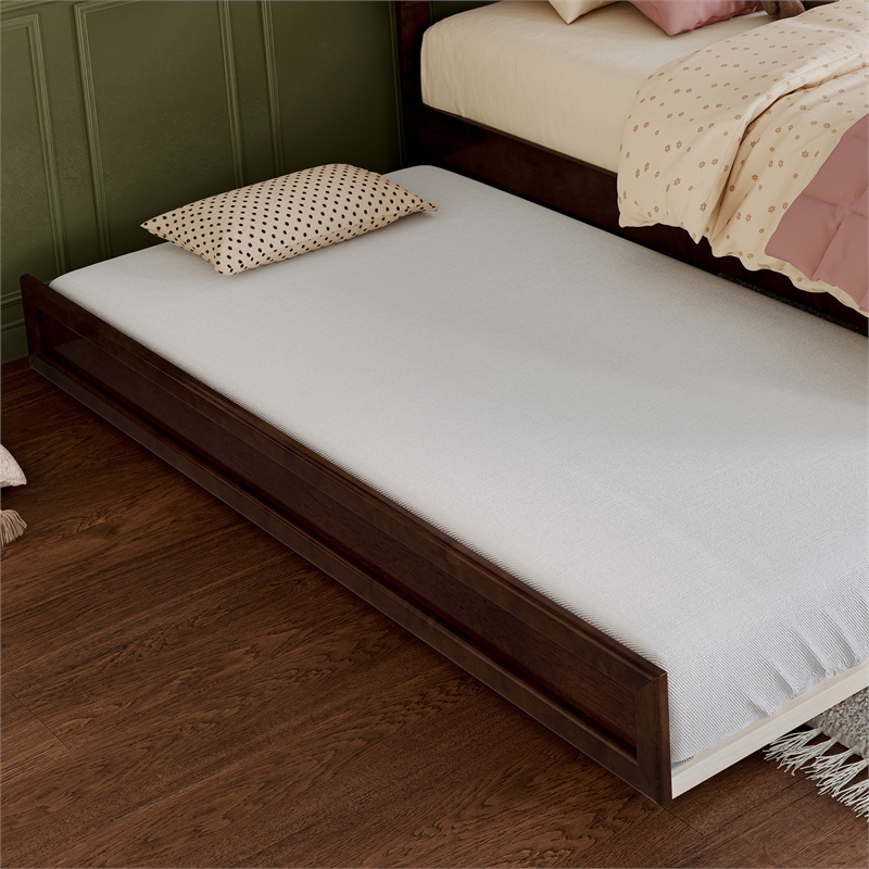 AFI Twin Mid-Century Solid Hardwood Modern Trundle in Walnut Brown