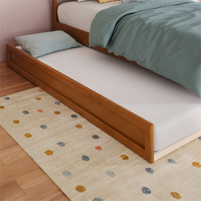 AFI Twin Mid-Century Modern Solid Wood Trundle in Light Toffee