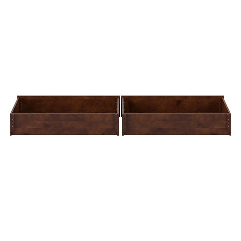 Twin-Full Solid Wood Mid-Century Modern Under Bed Storage Drawers in Walnut
