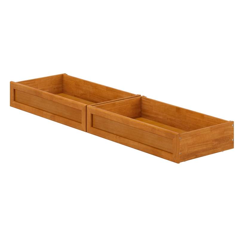 Twin-Full Wood Mid-Century Modern Under Bed Storage Drawers in Light Toffee