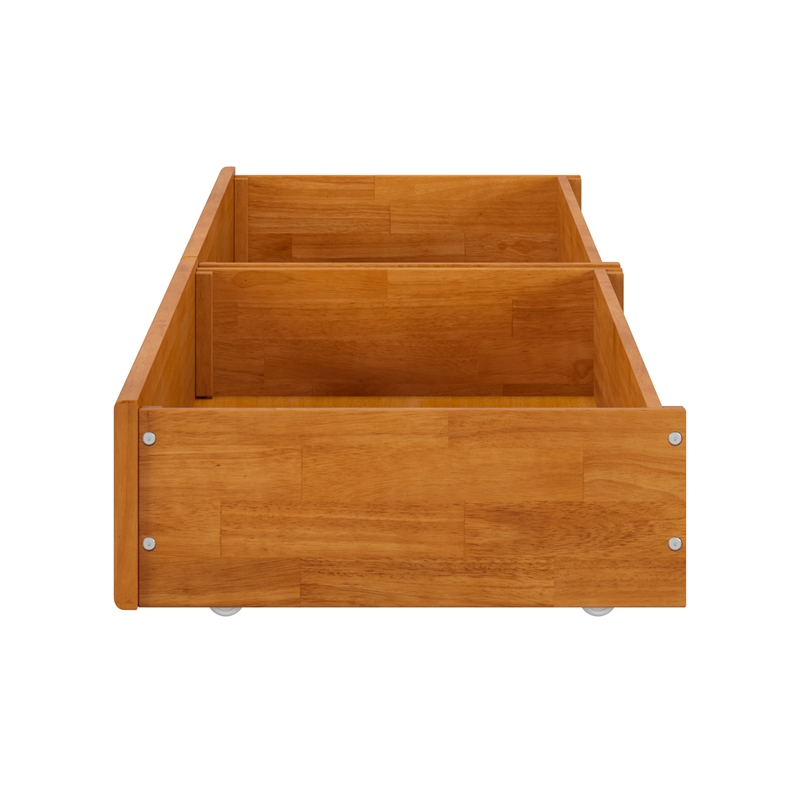 Twin-Full Wood Mid-Century Modern Under Bed Storage Drawers in Light Toffee