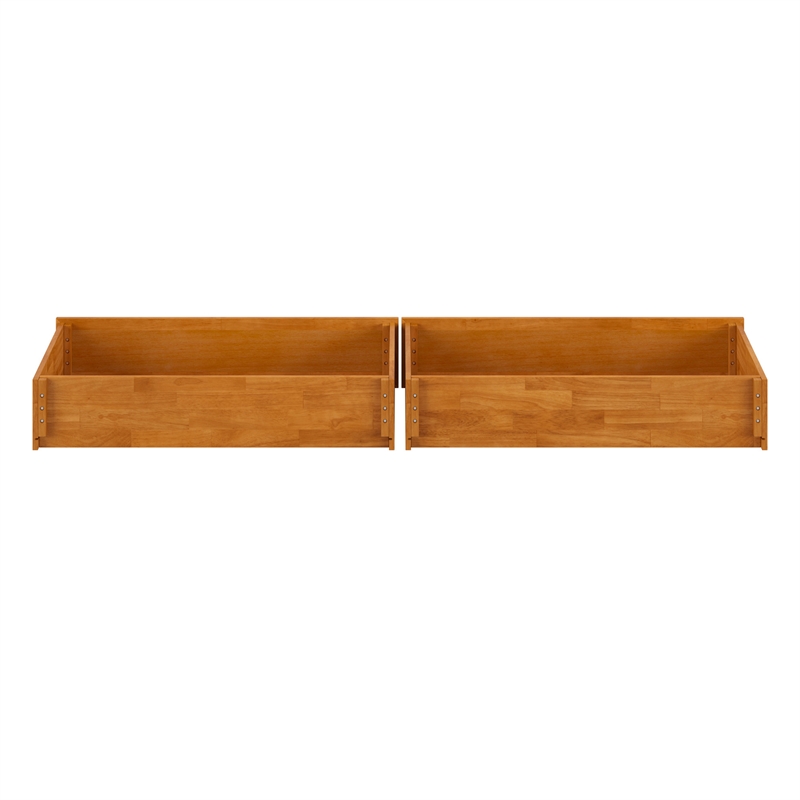 Twin-Full Wood Mid-Century Modern Under Bed Storage Drawers in Light Toffee