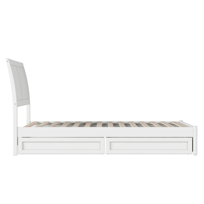 Andorra Twin XL Wood Platform Bed with Panel Footboard & Drawers in White