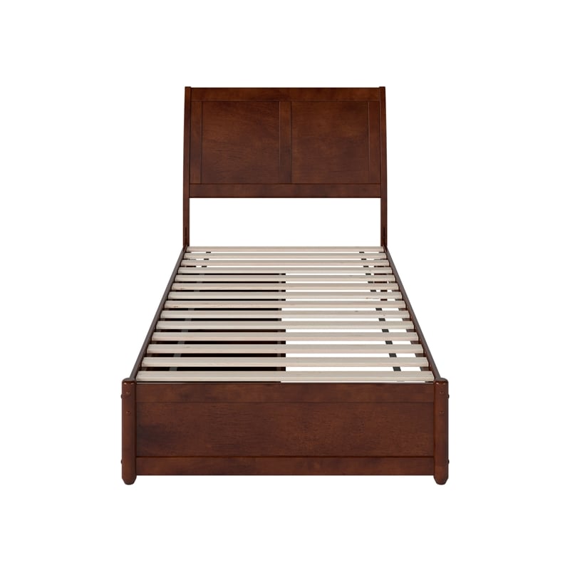 Andorra Twin XL Wood Platform Bed with Panel Footboard & Drawers in Walnut