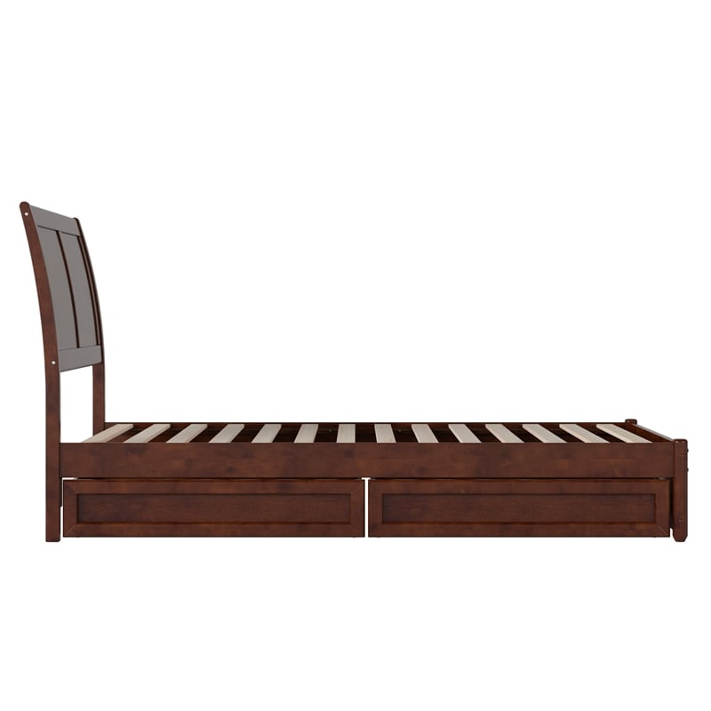 Andorra Twin XL Wood Platform Bed with Panel Footboard & Drawers in Walnut
