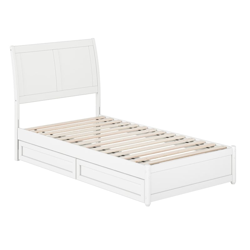 Andorra Twin Wood Platform Bed with Panel Footboard and Storage Drawers in White