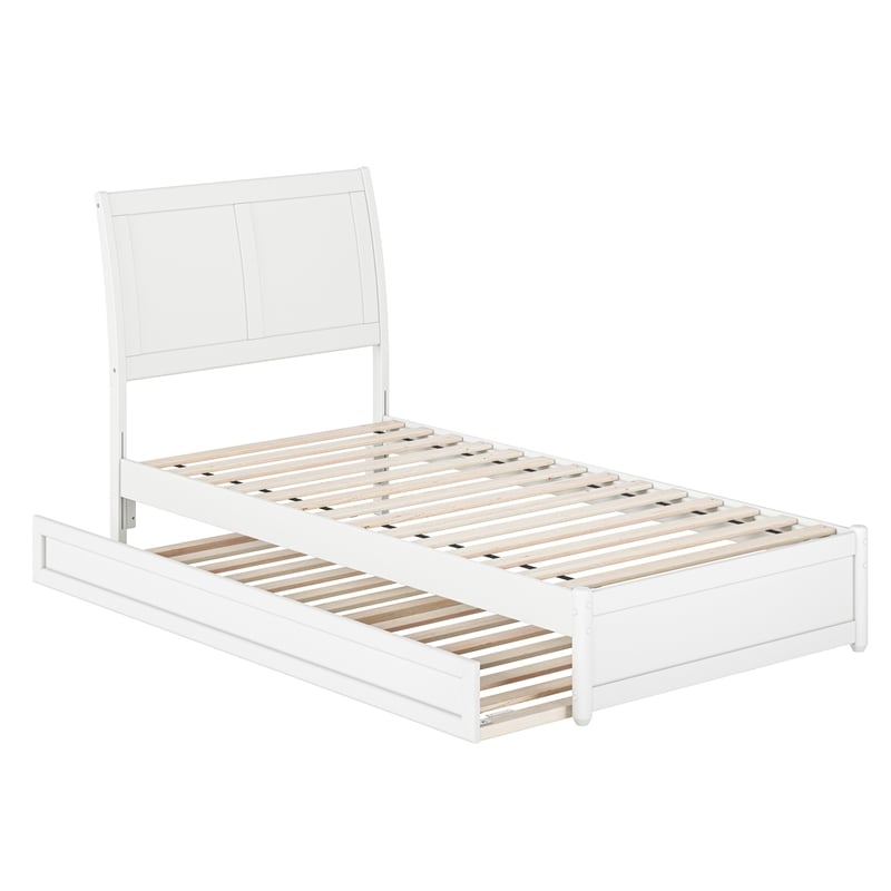 Andorra Twin XL Wood Platform Bed with Panel Footboard &  Trundle in White