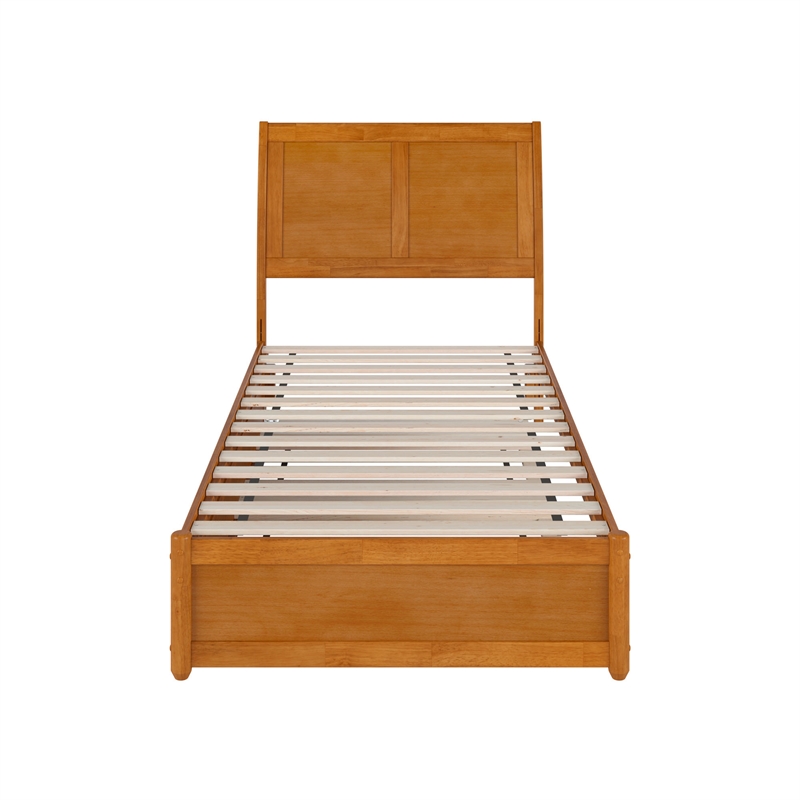 Andorra Twin XL Platform Bed with Panel Footboard & TXL Trundle in Light Toffee