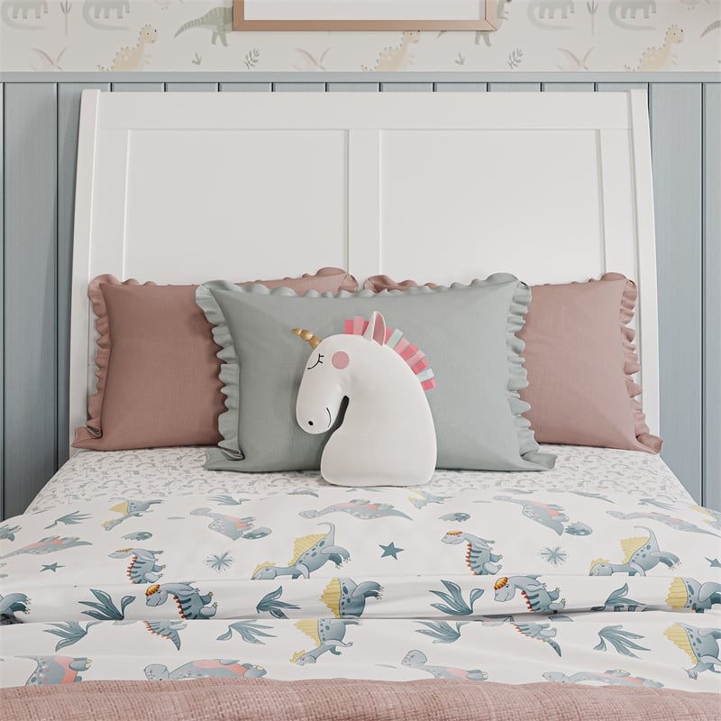 Andorra Twin Wood Platform Bed with Panel Footboard and Twin Trundle in White
