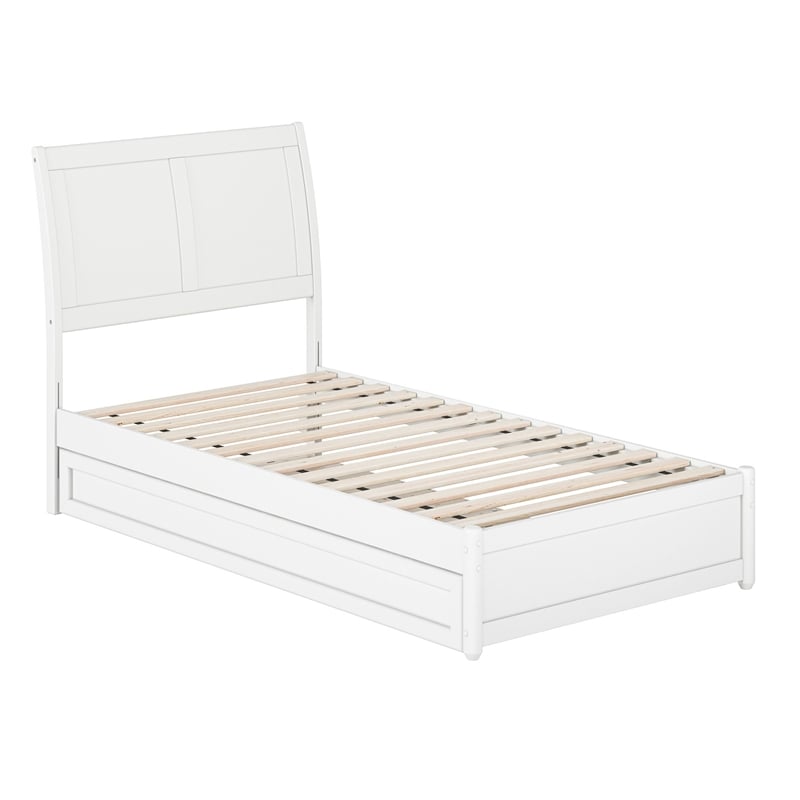 Andorra Twin Wood Platform Bed with Panel Footboard and Twin Trundle in White