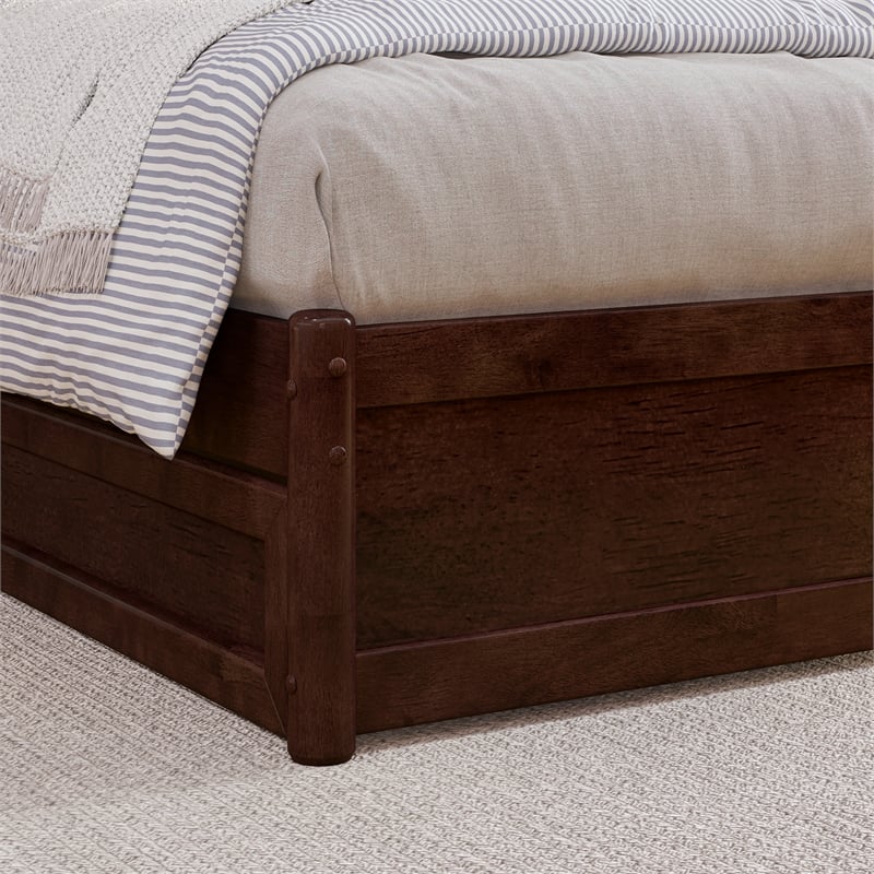 Andorra Full Wood Platform Bed with Panel Footboard and Twin Trundle in Walnut