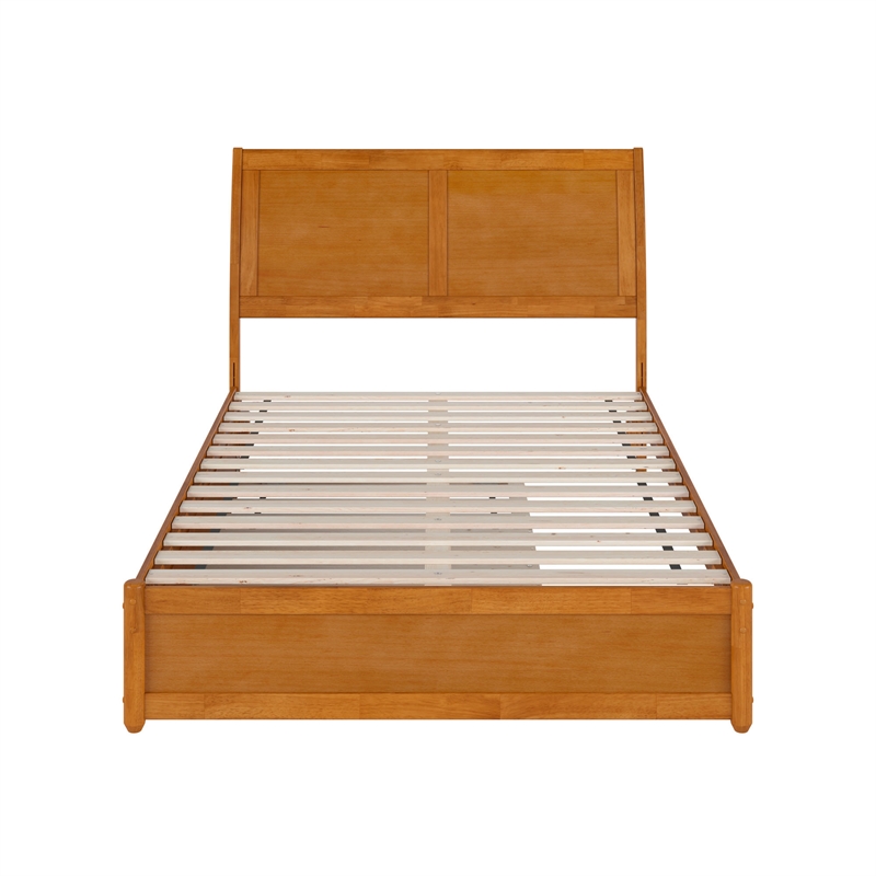Andorra Full Platform Bed with Panel Footboard & Twin Trundle in Light Toffee