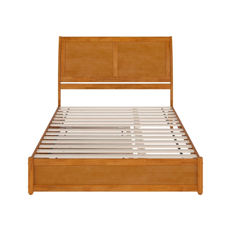 Andorra Queen Platform Bed with Panel Footboard & TXL Trundle in Light Toffee